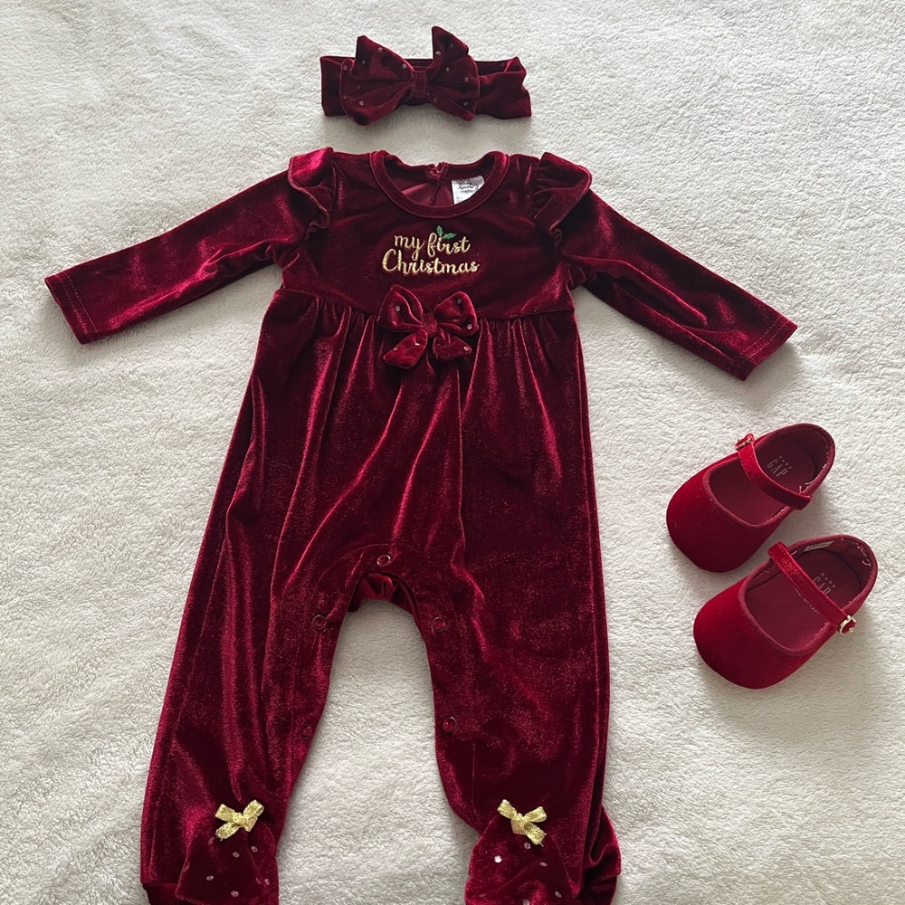 Baby Starters Festive Red Velvet Outfit size 6 months